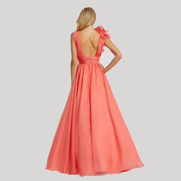 Mac Duggal 48856 Size 14 Coral Ruffle V-Neck Chiffon Ballgown Gown Maxi Dress‎ - Picture 6 of 6